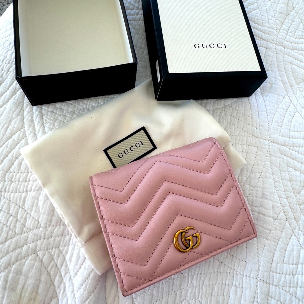 Gucci GG DUSTY PINK MARMONT CARD CASE WALLET